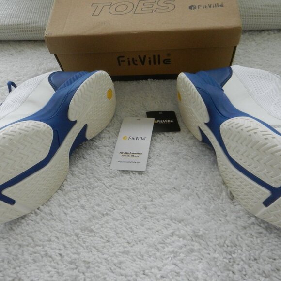 FitVille Amadeus Men's sneakers, size 9 wide, white w/blue trim. - Picture 4 of 5